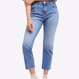 Free People Girlfriend Jeans High Waist Raw Edge